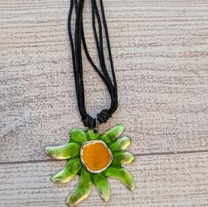 Green and orange flower unique statement necklace